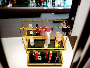 Premium Makeup Organizer Gold Frame Black Acrylic Double Layer