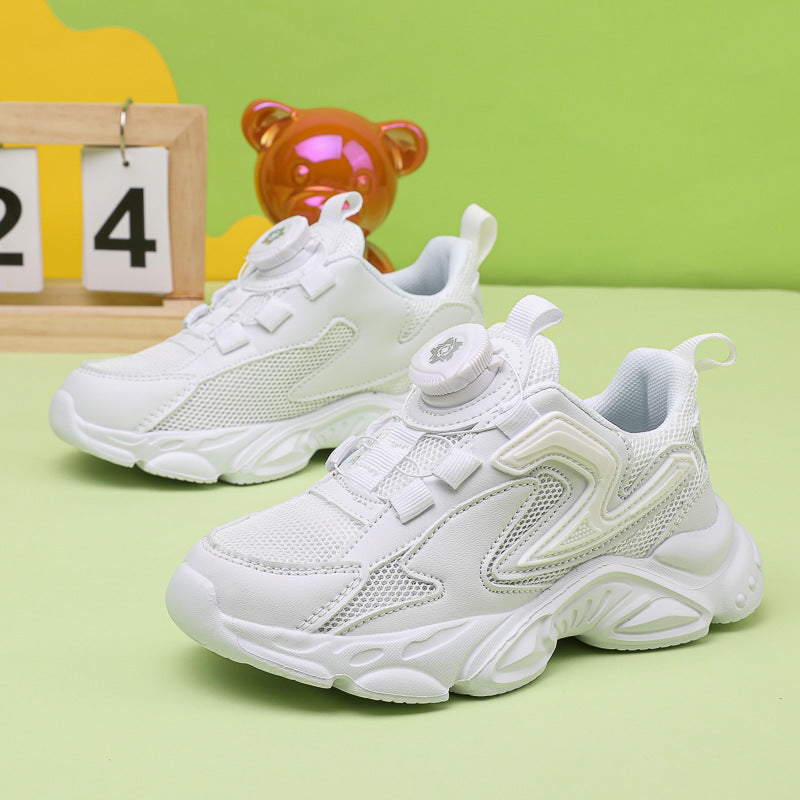 Kids Chunky Sneakers White Black Breathable School Sports